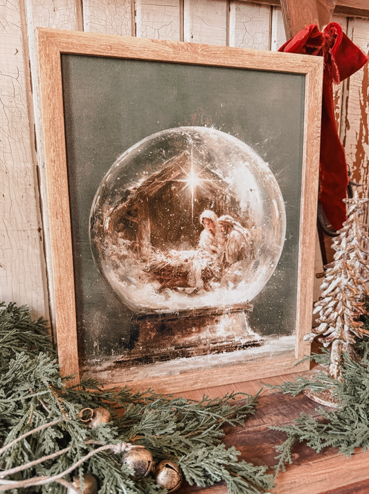 Nativity Snow Globe Wood Sign