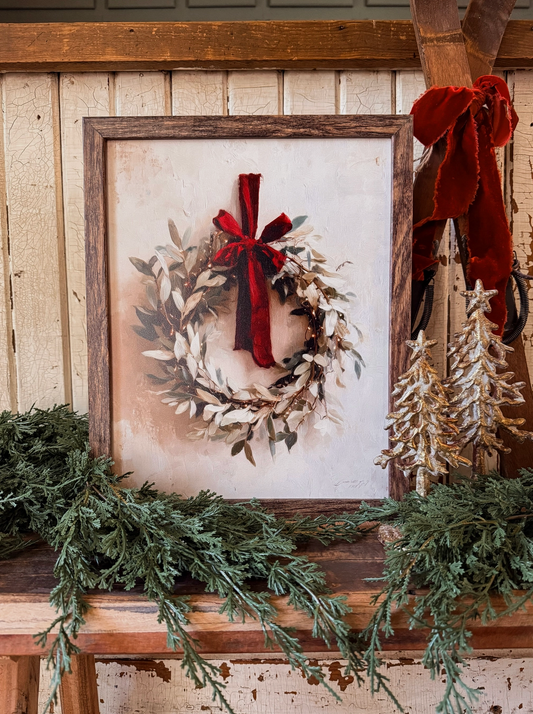 Christmas Wreath w/ Red Bow Wood Sign