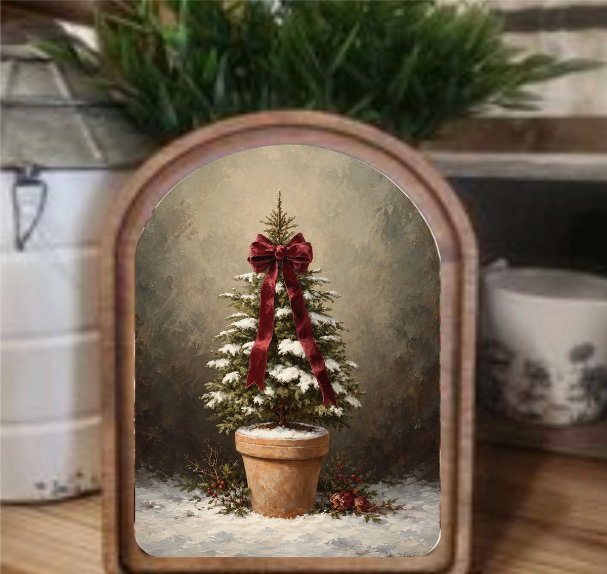 Arch Top Tree with Bow Framed Art