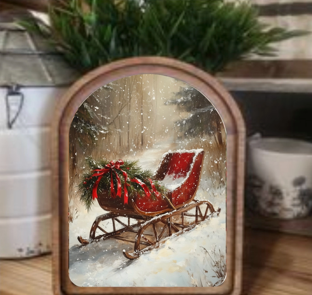 Arch Top Vintage Sleigh Framed Art