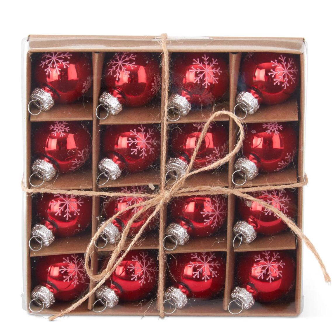 Box of 16 Mini 1 Inch Red Snowflake Glass Ornament