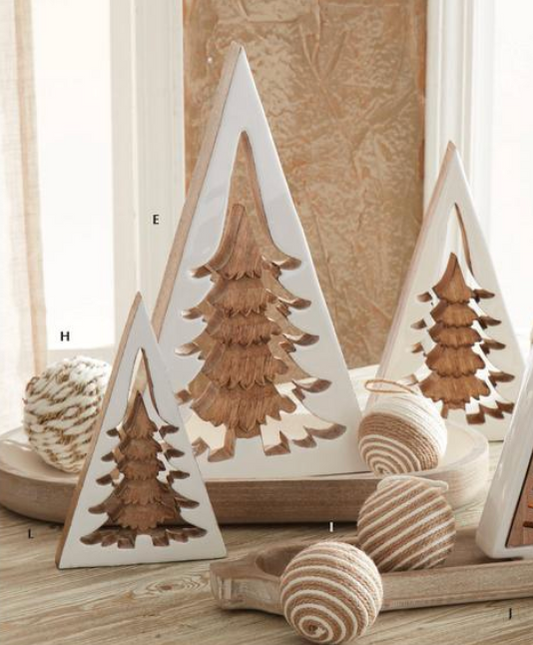 Cream Enameled Wood Triangle Christmas Trees w/Center Cutout