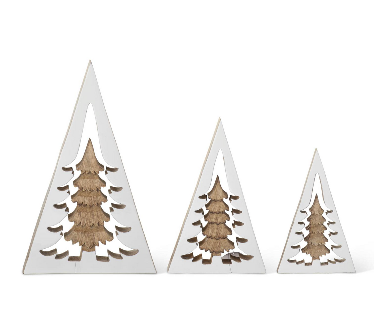 Cream Enameled Wood Triangle Christmas Trees w/Center Cutout