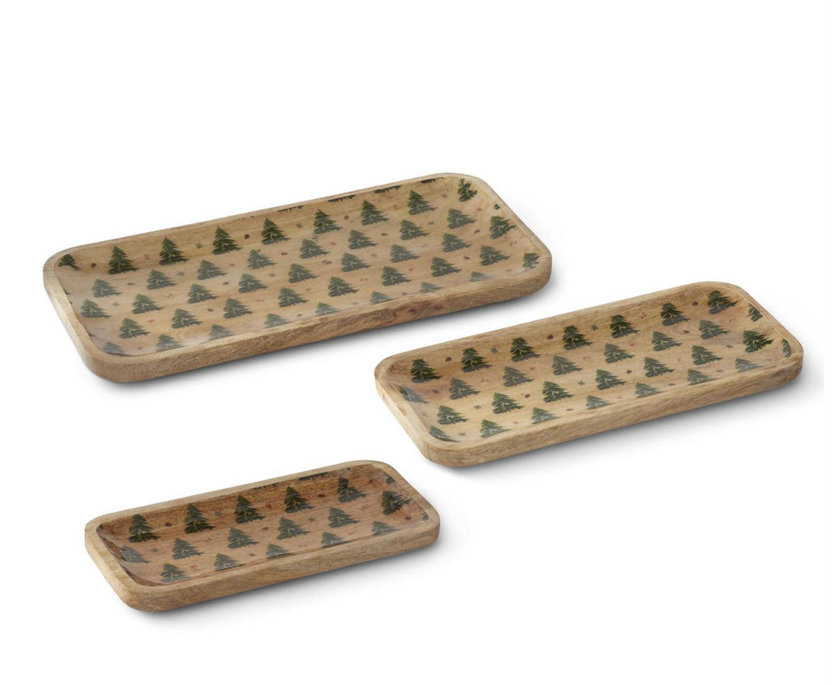 Pine Tree Enameled Wood Rectangular Tray