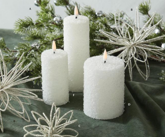 White Snowy LED Pillar Candles w/Timers