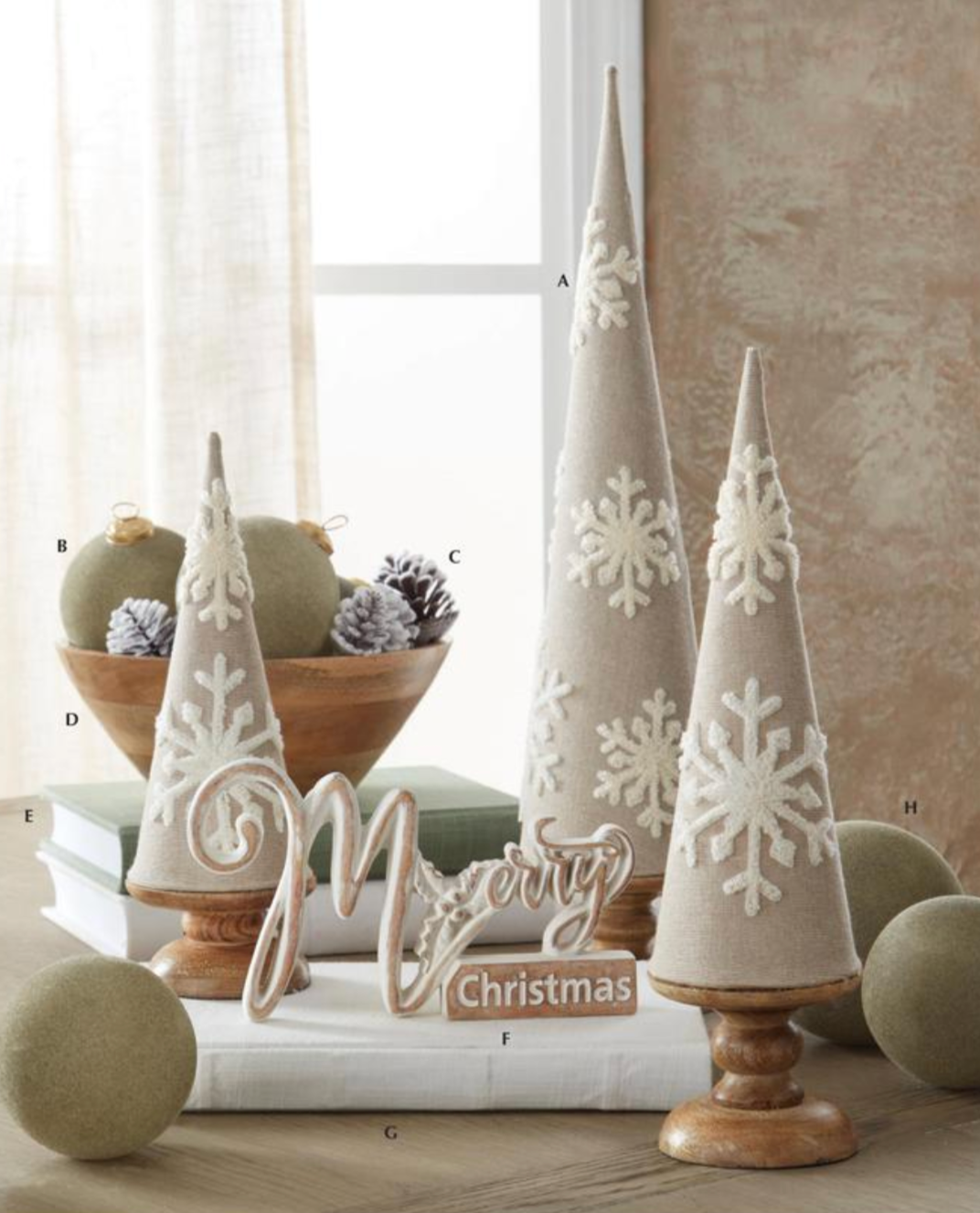 Tan w/Cream Snowflakes Cone Trees