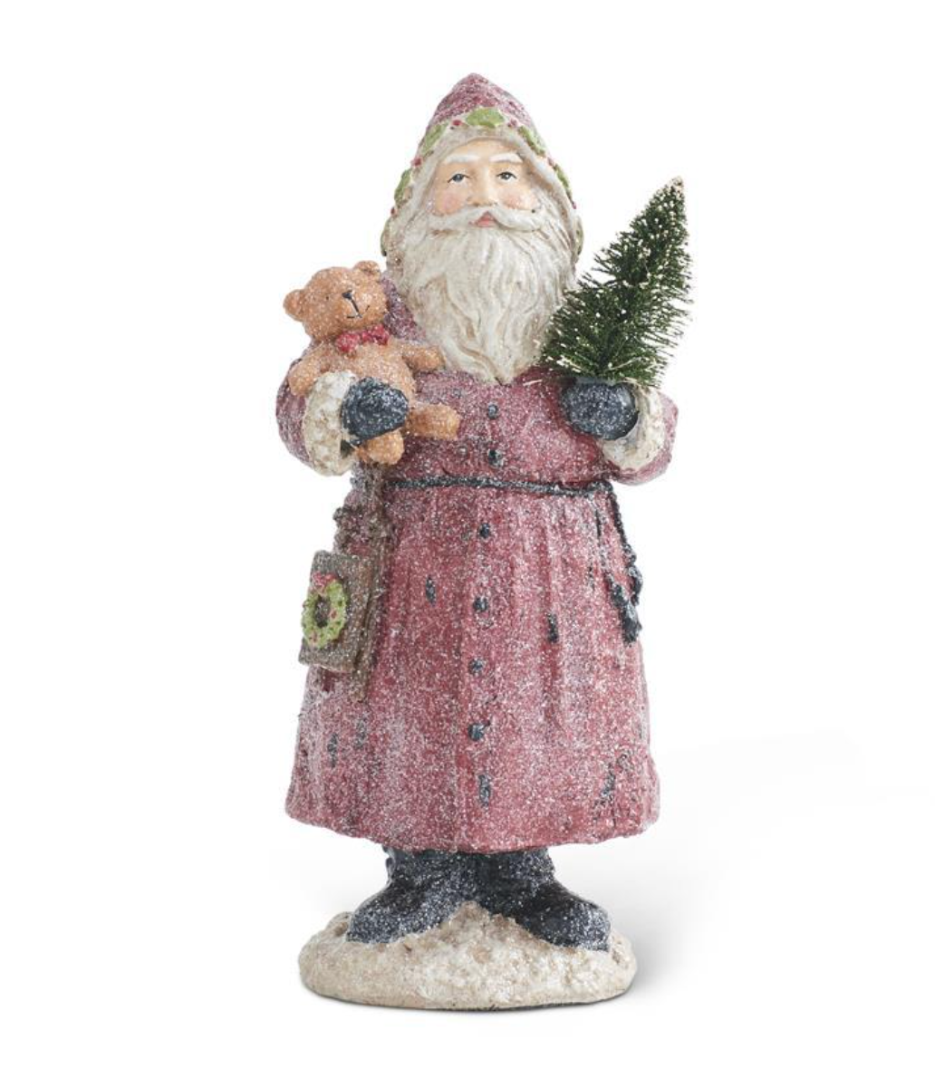 12.75 Inch Vintage Resin Glittered Santa Holding