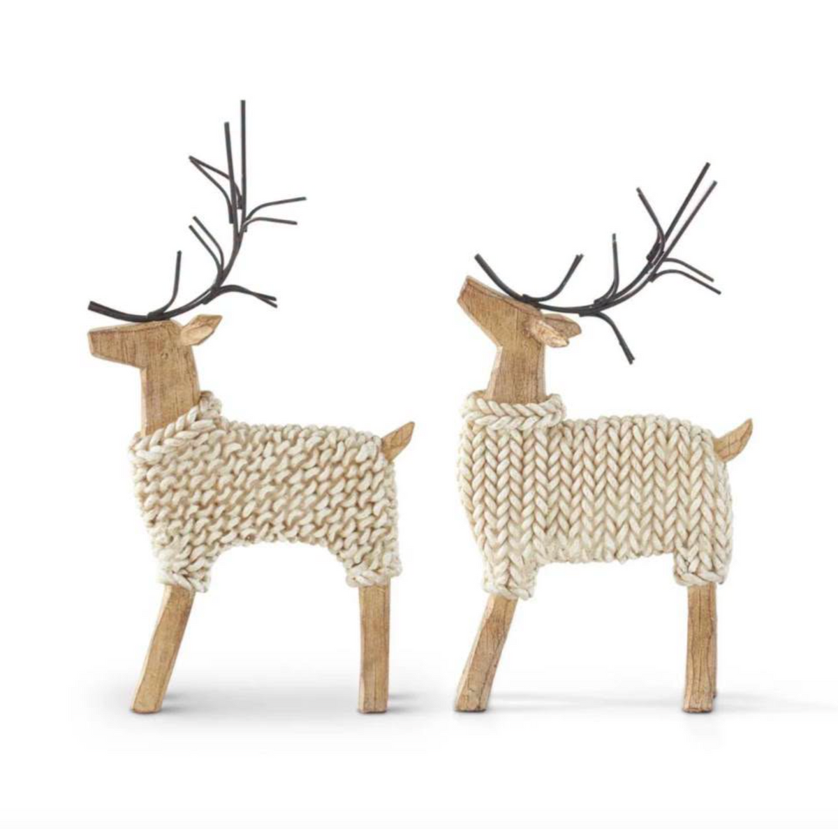 Resin Deer In Cream Sweaters w/Metal Antlers - 11 inches