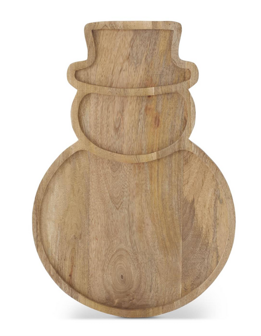 23.75 Inch Wood Snowman Divided Serving Tray