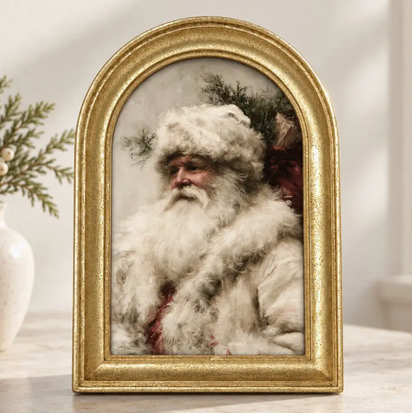 Gold Arch Framed Old World Santa Profile Art Print