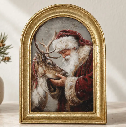 Gold Arch Framed Storybook Christmas Tender Santa Art Print